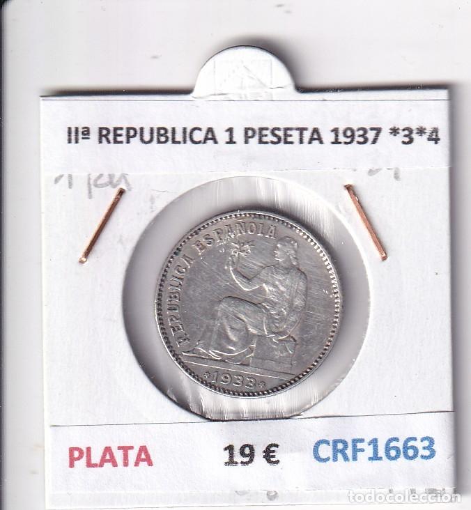 Monedas Rep&uacute;blica: CRF1663 MONEDA ESPA&Ntilde;A II&ordf; REPUBLICA 1 PESETA 1937 *3*4 PLATA