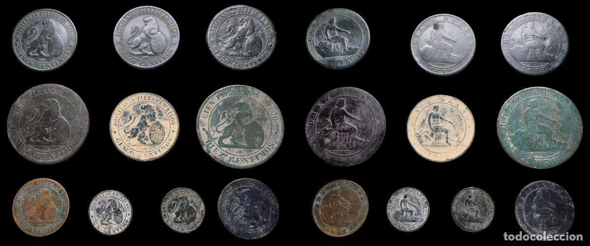 Monedas Rep&uacute;blica: 1870 1, 2, 5 and 10 Centimos Spanish Provisional Government. 10 Coins Lot