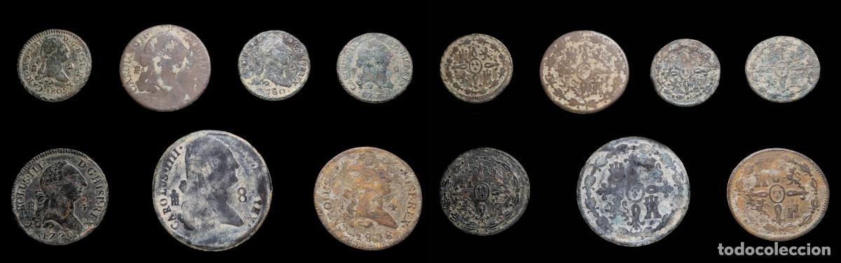 Monedas Rep&uacute;blica: Charles III and IV, 2, 4, 8 Maravedis. 7 Coins Lot