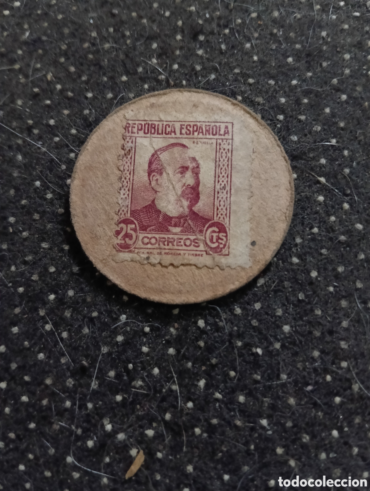 Monedas Rep&uacute;blica: Cart&oacute;n moneda de la Republica Espa&ntilde;ola valor 25 cts. Original de &eacute;poca