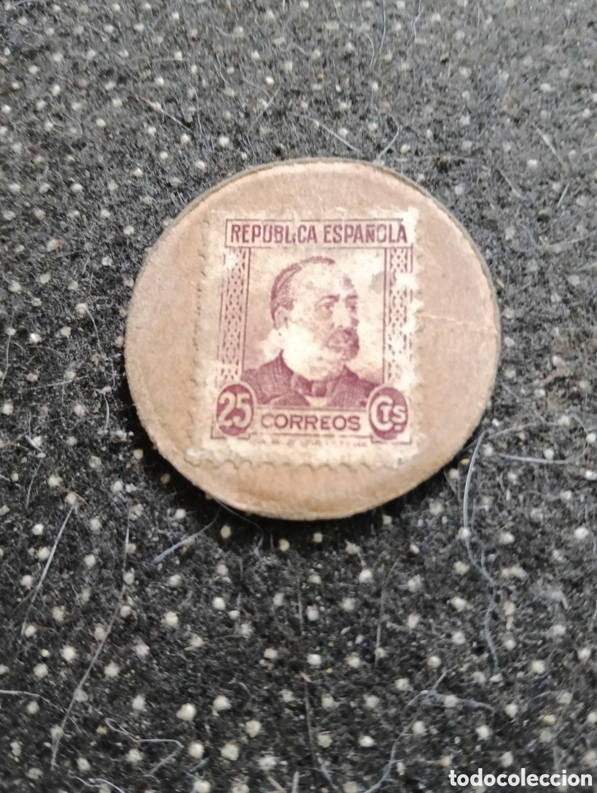 Monedas Rep&uacute;blica: Cart&oacute;n moneda de la Republica Espa&ntilde;ola valor 25 cts. Original de &eacute;poca