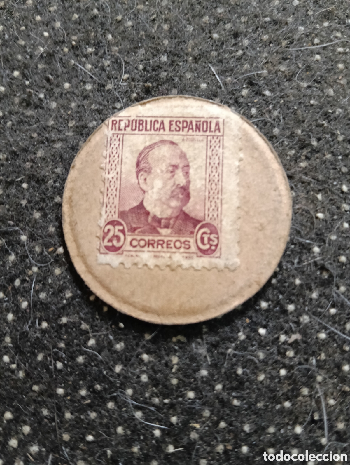 Monedas Rep&uacute;blica: Cart&oacute;n moneda de la Republica Espa&ntilde;ola valor 25 cts. Original de &eacute;poca
