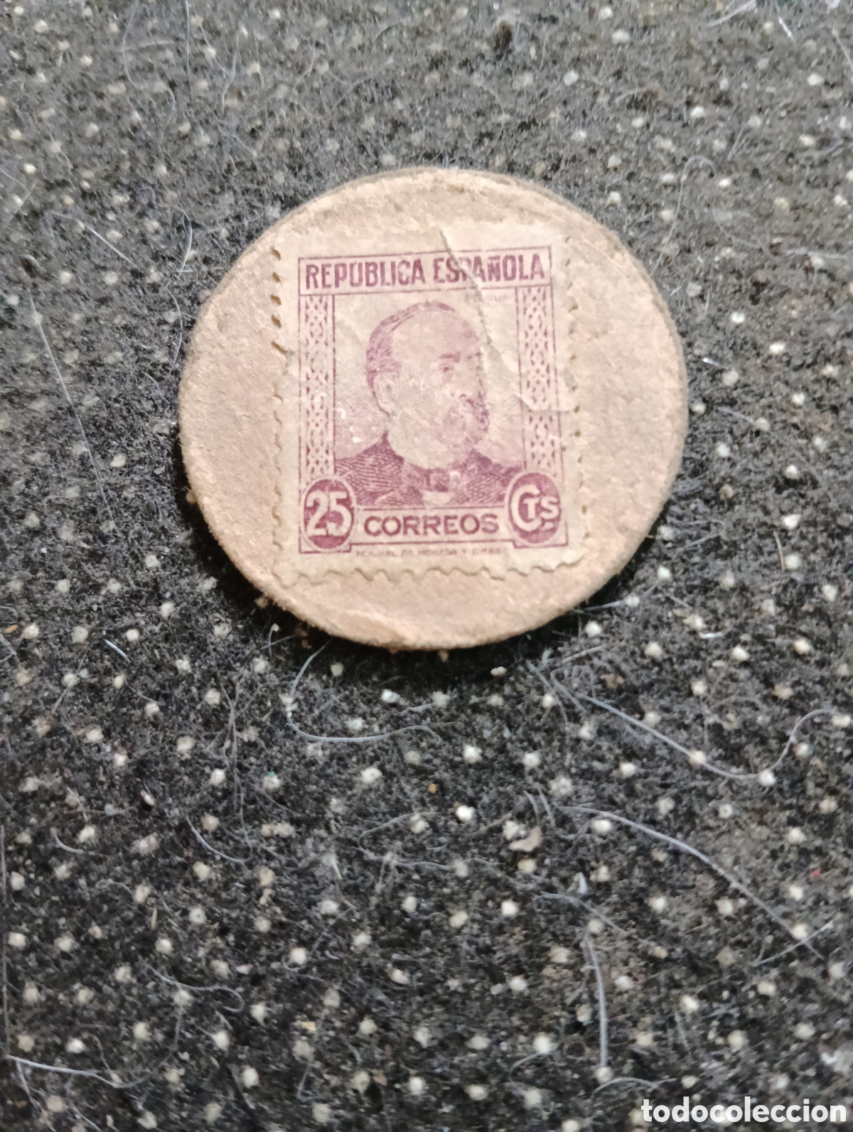 Monedas Rep&uacute;blica: Cart&oacute;n moneda de la Republica Espa&ntilde;ola valor 25 cts. Original de &eacute;poca