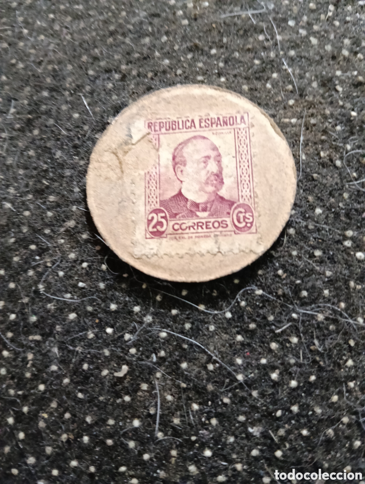 Monedas Rep&uacute;blica: Cart&oacute;n moneda de la Republica Espa&ntilde;ola valor 25 cts. Original de &eacute;poca