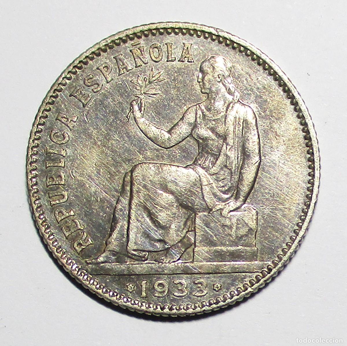 Monedas Rep&uacute;blica: SEGUNDA REPUBLICA ESPA&Ntilde;OLA 1 PESETA DE PLATA 1933* 3-4. PLATA. LOTE 5725