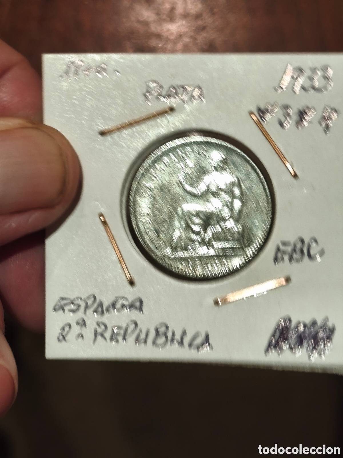 Monedas Rep&uacute;blica: Moneda de la 2 republica de Espa&ntilde;a ebc preciosa 1 pts 1933*4, plata escasa ver