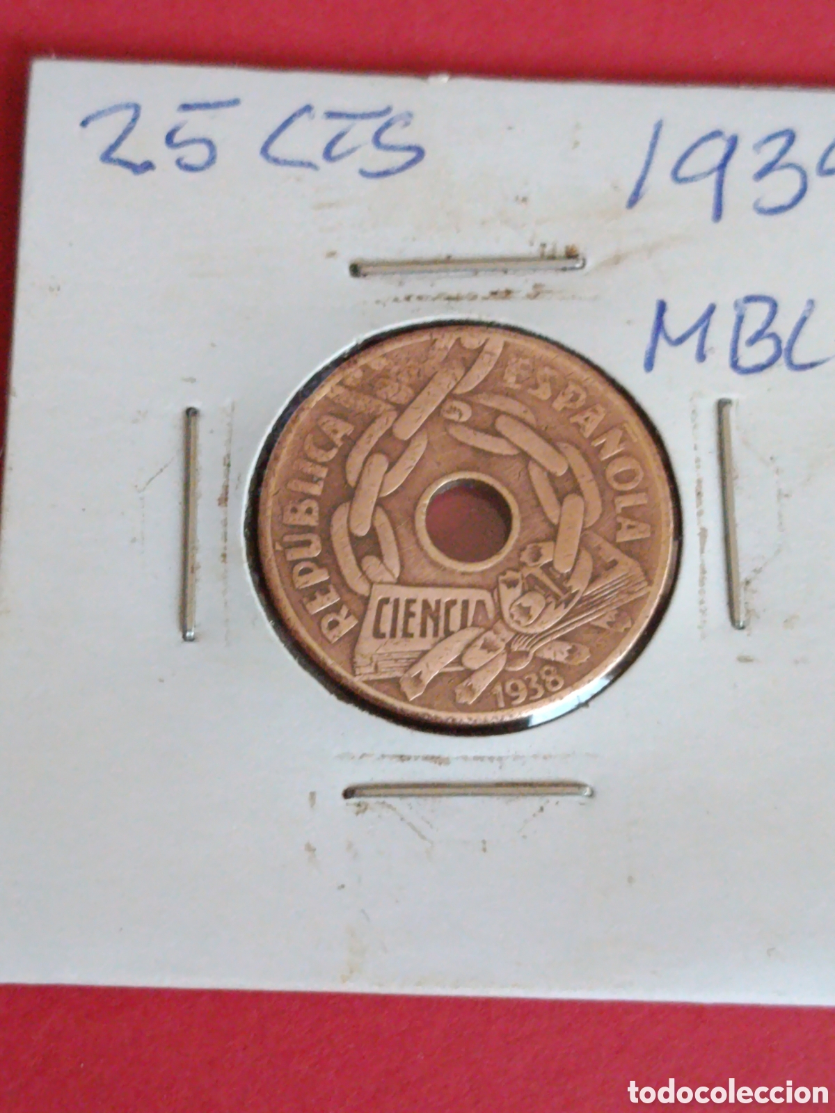 Monedas Rep&uacute;blica: II REP&Uacute;BLICA. 25 C&Eacute;NTIMOS DE 1938.
