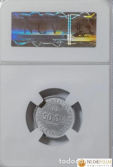 Monedas Rep&uacute;blica: L'Ametlla del Vall&eacute;s. 50 c&eacute;ntimos. Con leyenda. Sin circular. Encapsulada AU50.