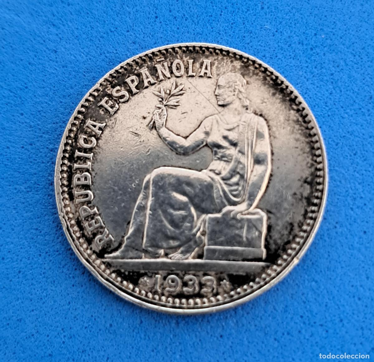 Monedas Rep&uacute;blica: MONEDA DE PLATA - A&Ntilde;O 1933 - UNA PESETA - REP&Uacute;BLICA ESPA&Ntilde;OLA - ESTRELLAS 3 y 4