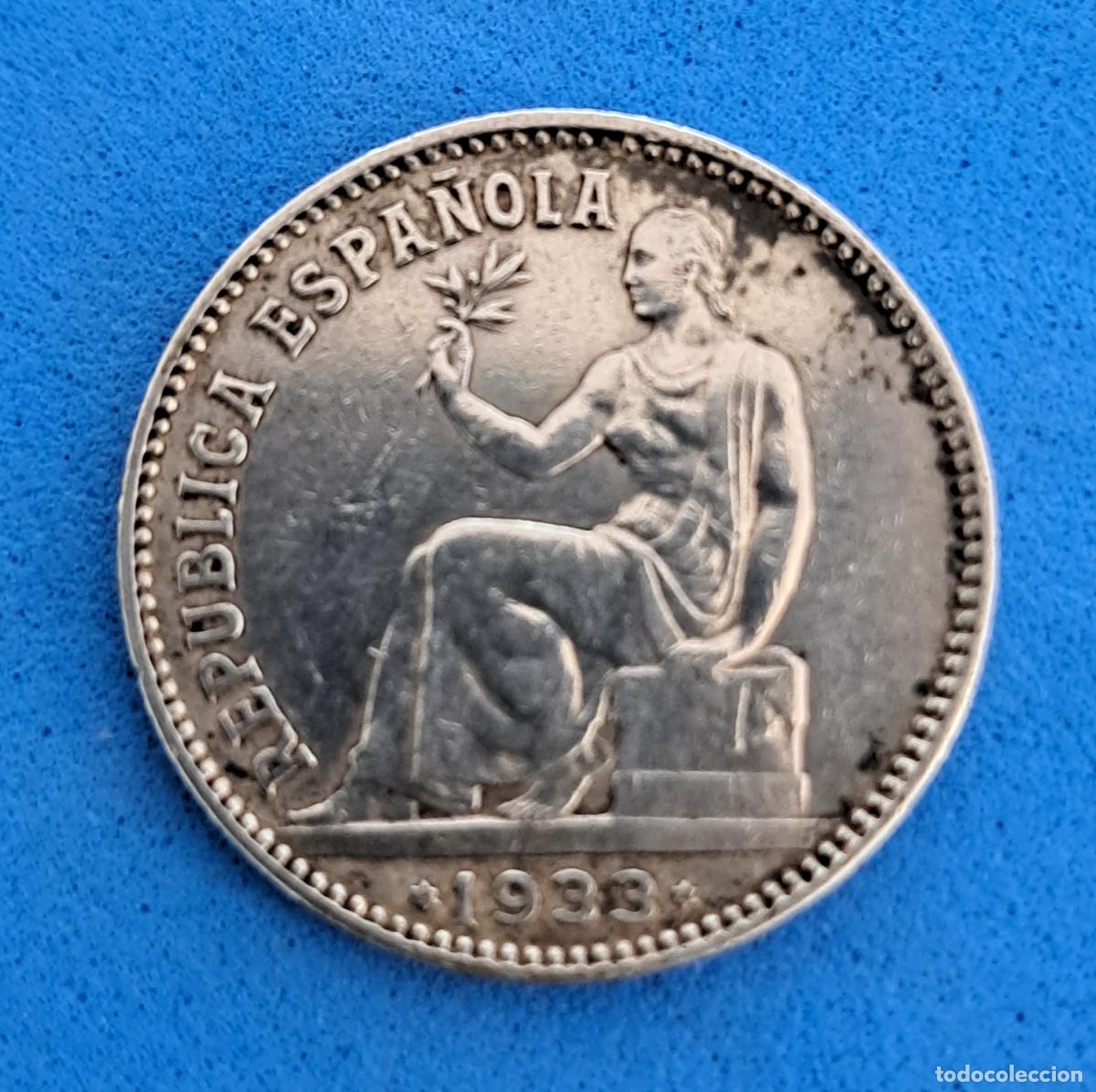 Monedas Rep&uacute;blica: MONEDA DE PLATA - A&Ntilde;O 1933 - UNA PESETA - REP&Uacute;BLICA ESPA&Ntilde;OLA - ESTRELLAS 3 y 4
