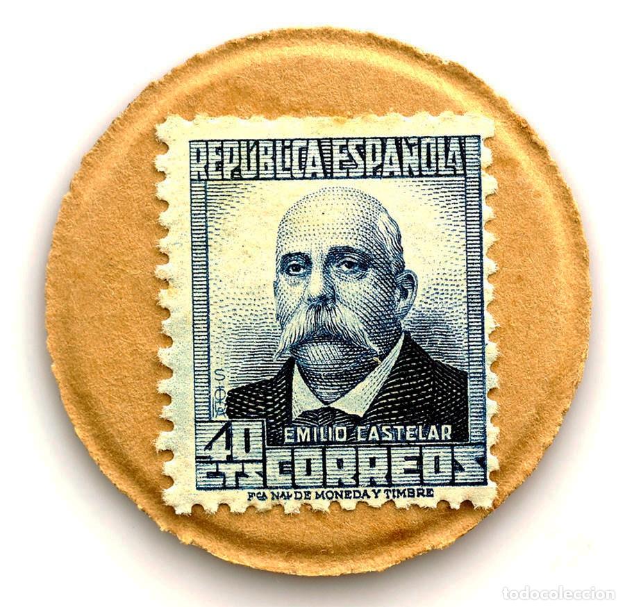 Monedas Rep&uacute;blica: Spain-Guerra civil. Sello moneda 40 c&eacute;ntimos. Emilio Castelar. SC/UNC.