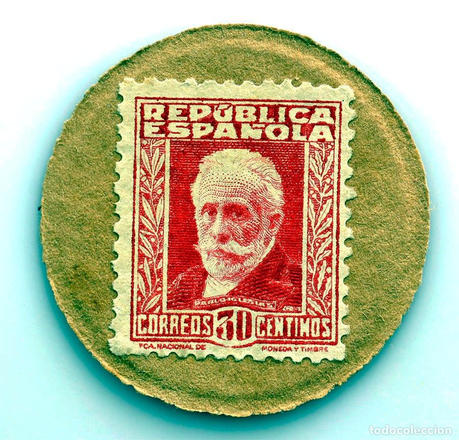 Monedas Rep&uacute;blica: Spain-Guerra civil. Sello moneda 30 c&eacute;ntimos. Pablo Iglesias. SC/UNC.
