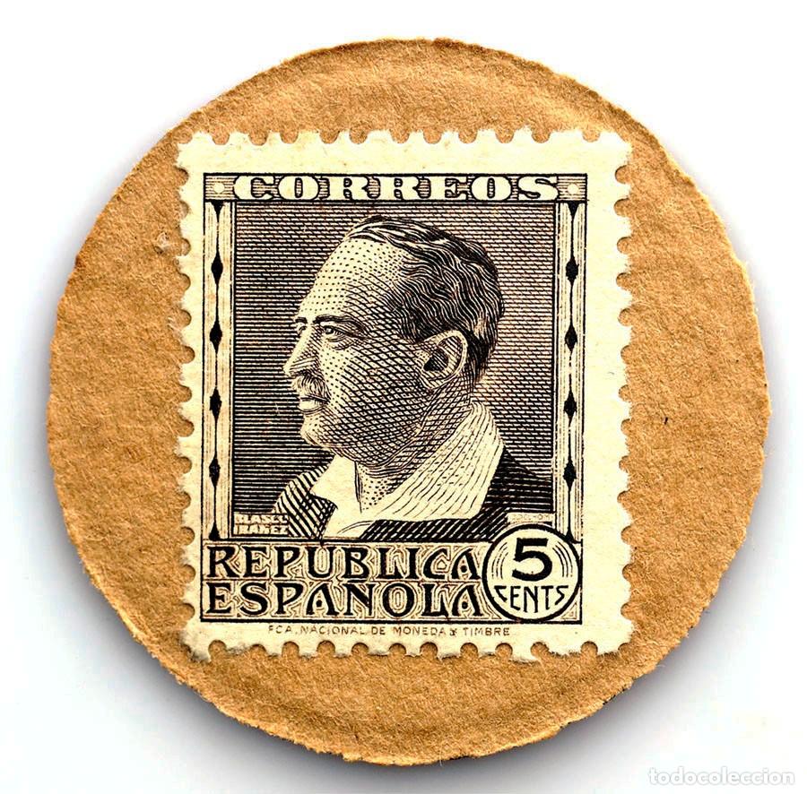 Monedas Rep&uacute;blica: Spain-Guerra civil. Sello moneda 5 c&eacute;ntimos. Blasco Iba&ntilde;ez.. SC/UNC.