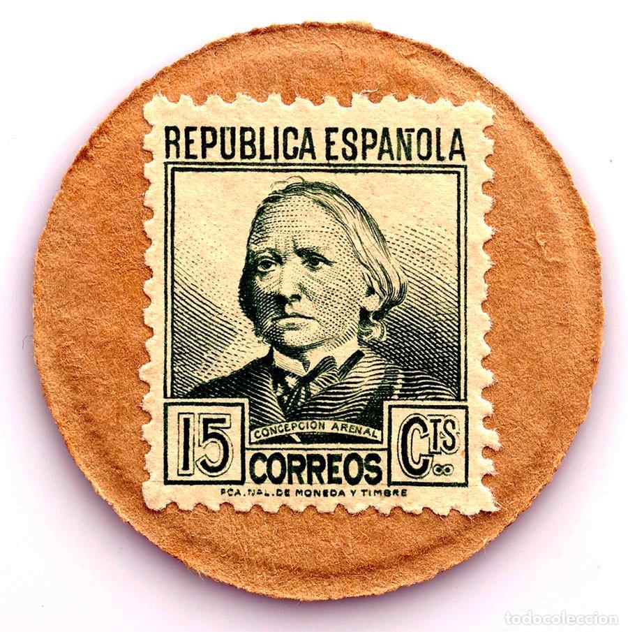 Monedas Rep&uacute;blica: Spain-Guerra civil. Sello moneda 15 c&eacute;ntimos. Concepci&oacute;n Arenal. SC/UNC.