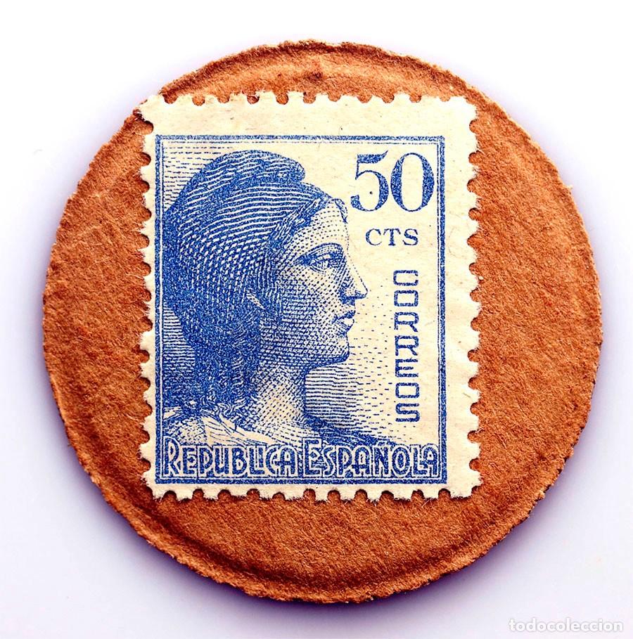 Monedas Rep&uacute;blica: Spain-Guerra civil. Sello moneda 50 c&eacute;ntimos. Republica Espa&ntilde;ola. SC/UNC.