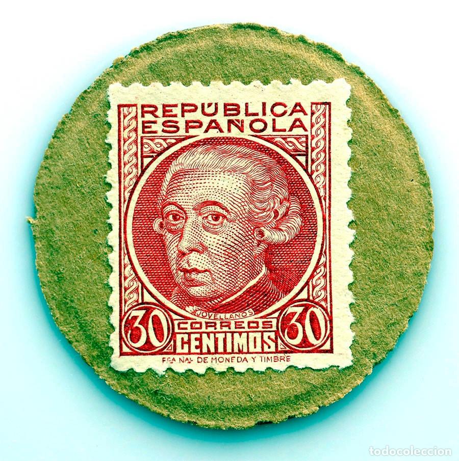 Monedas Rep&uacute;blica: Spain-Guerra civil. Sello moneda 25 c&eacute;ntimos. Jovellanos. SC/UNC.