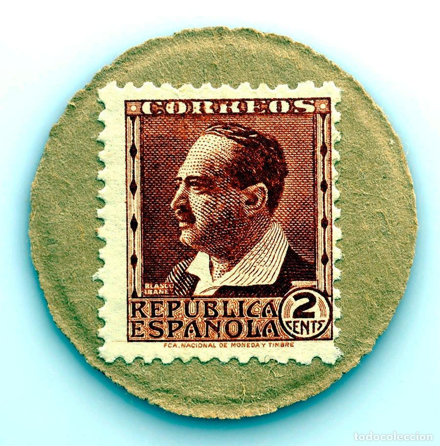 Monedas Rep&uacute;blica: Spain-Guerra civil. Sello moneda 25 c&eacute;ntimos. Blasco Iba&ntilde;ez. SC/UNC.