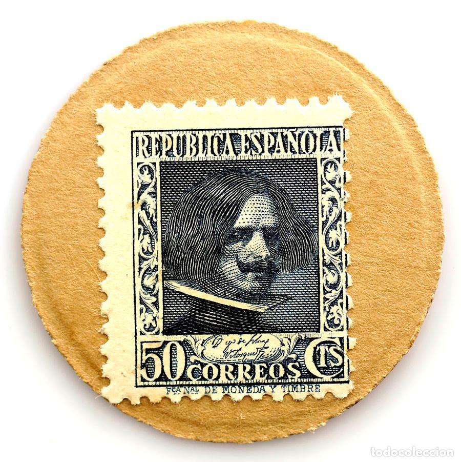 Monedas Rep&uacute;blica: Spain-Guerra civil. Sello moneda 50 c&eacute;ntimos. Velazquez. SC/UNC.
