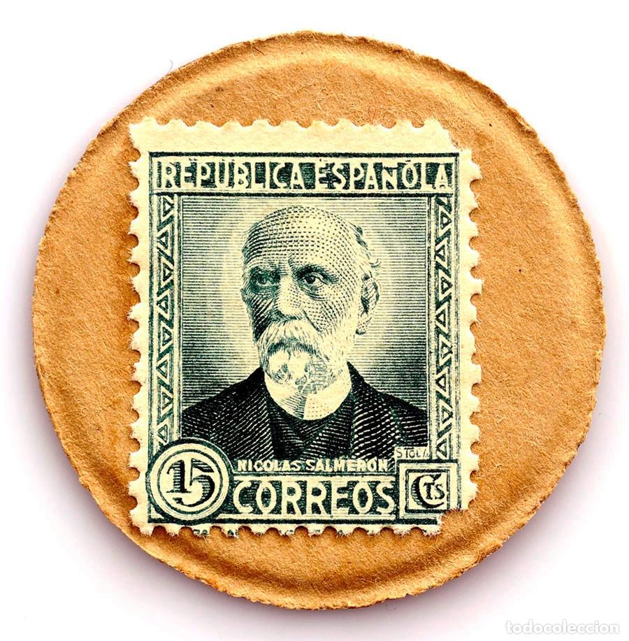 Monedas Rep&uacute;blica: Spain-Guerra civil. Sello moneda 15 c&eacute;ntimos. Nicol&aacute;s Salmer&oacute;n. SC/UNC.