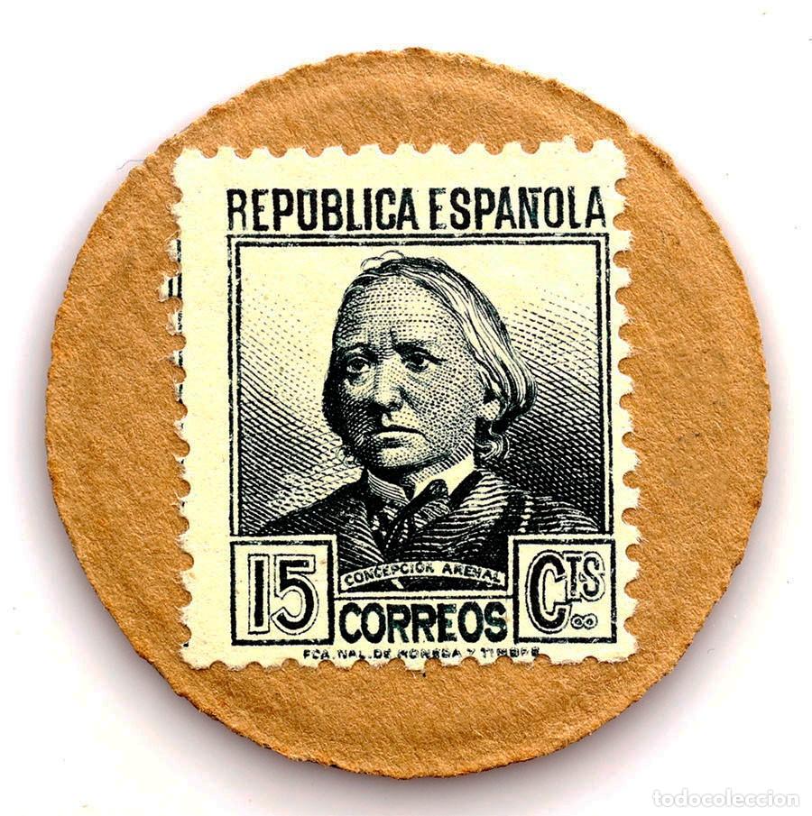 Republic Coins: SC-Spain-Guerra civil. Sello moneda 15 c&eacute;ntimos. Concepci&oacute;n Arenal. SC/UNC.
