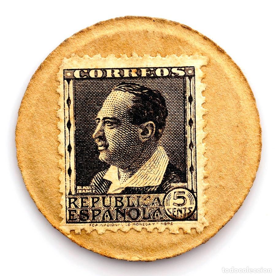 Monedas Rep&uacute;blica: Spain-Guerra civil. Sello moneda 5 c&eacute;ntimos. Blasco Iba&ntilde;ez. SC/UNC