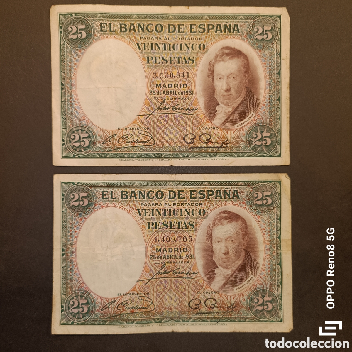 Monedas Rep&uacute;blica: 2 Billetes 25 pesetas 1931