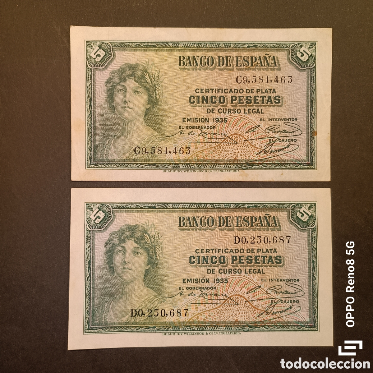 Monedas Rep&uacute;blica: Billetes de 5 pesetas 1935