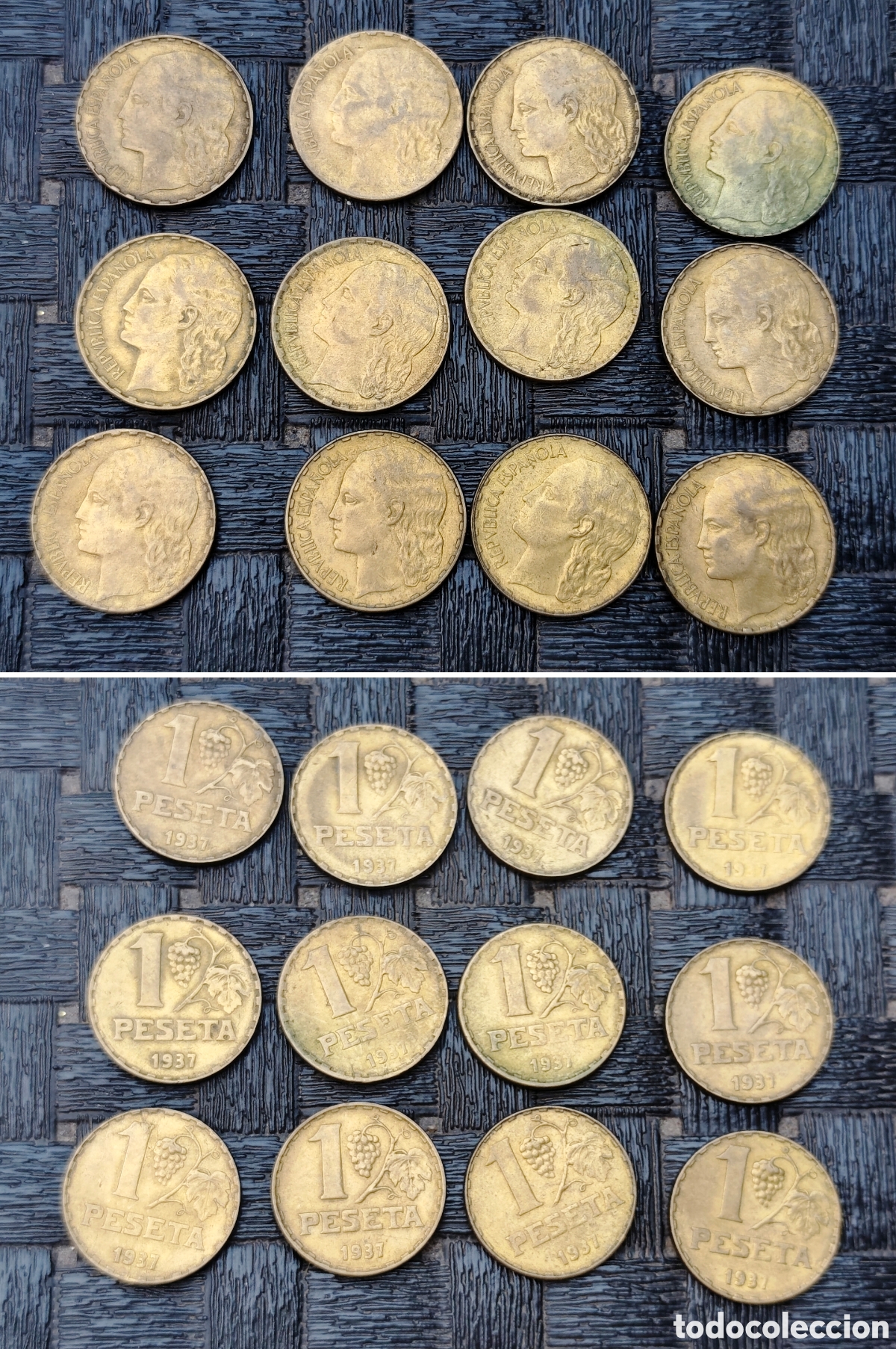 Monedas Rep&uacute;blica: 12 monedas una peseta 1937. Republica Espa&ntilde;ola