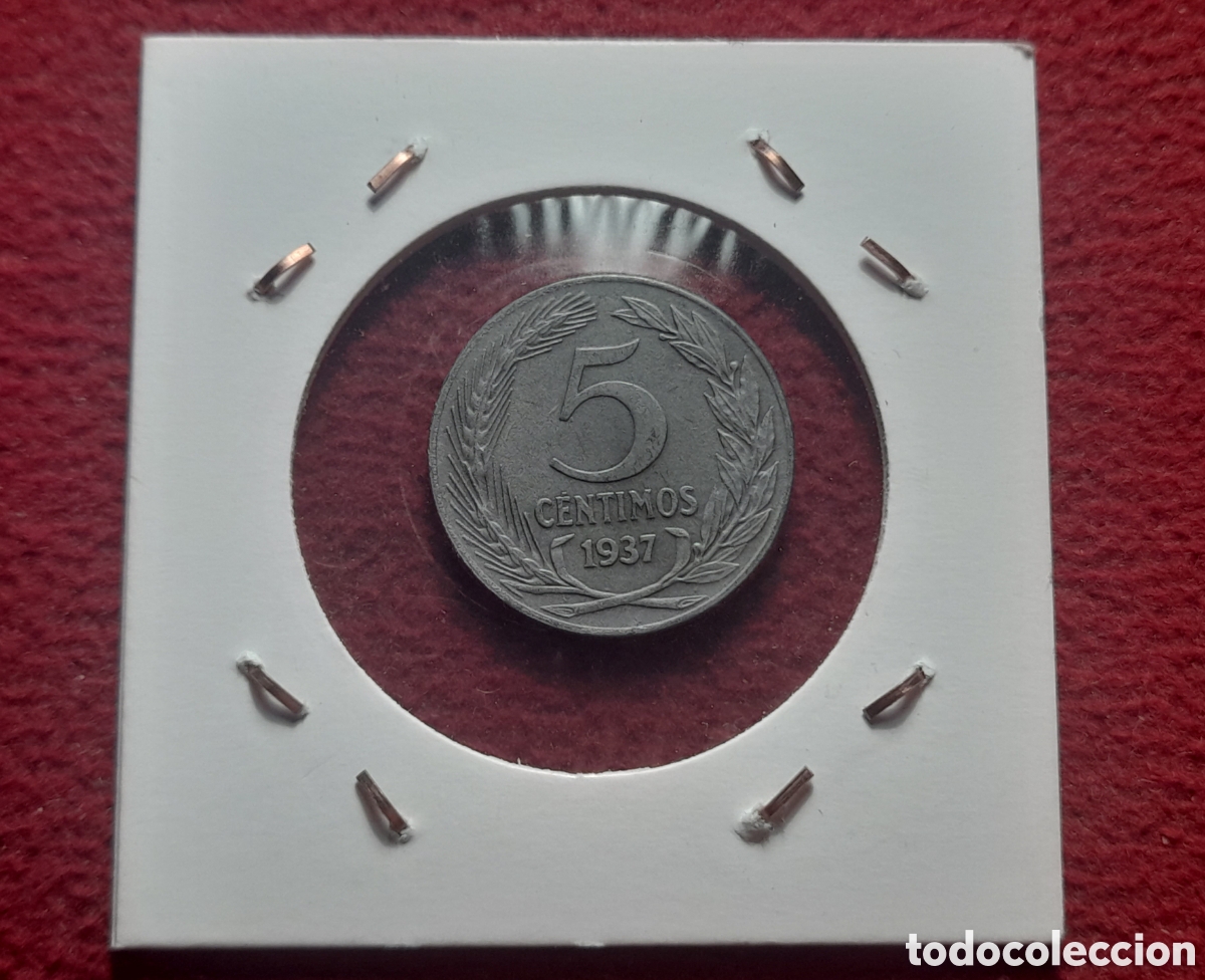 Monedas Rep&uacute;blica: Moneda 5 c&eacute;ntimos 1937 - Foto 2