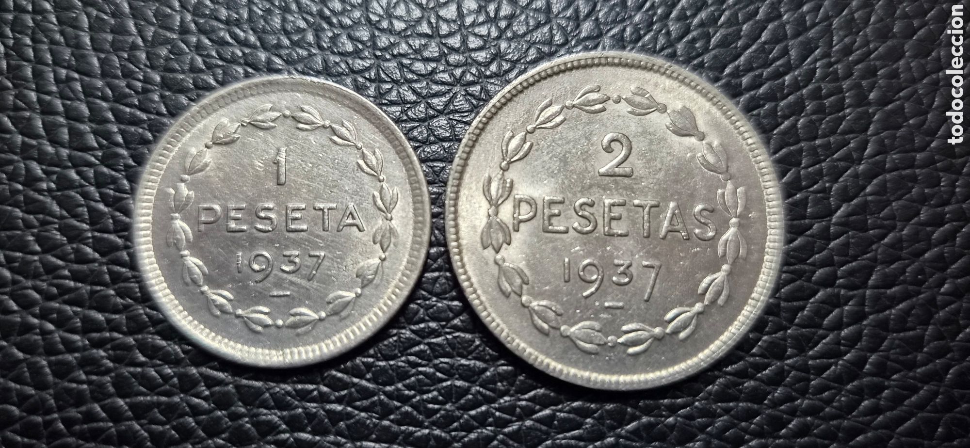 M&uuml;nzen der Zweiten Republik: Pareja 1 y 2 Pesetas EUZKADI 1937 Guerra Civil