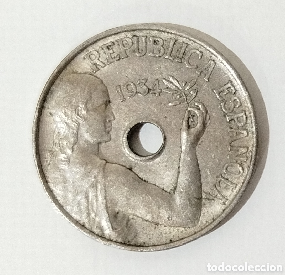 Monedas Rep&uacute;blica: MONEDA 25 CENTIMOS 1934 ESPA&Ntilde;A REPUBLICA BUEN ESTADO