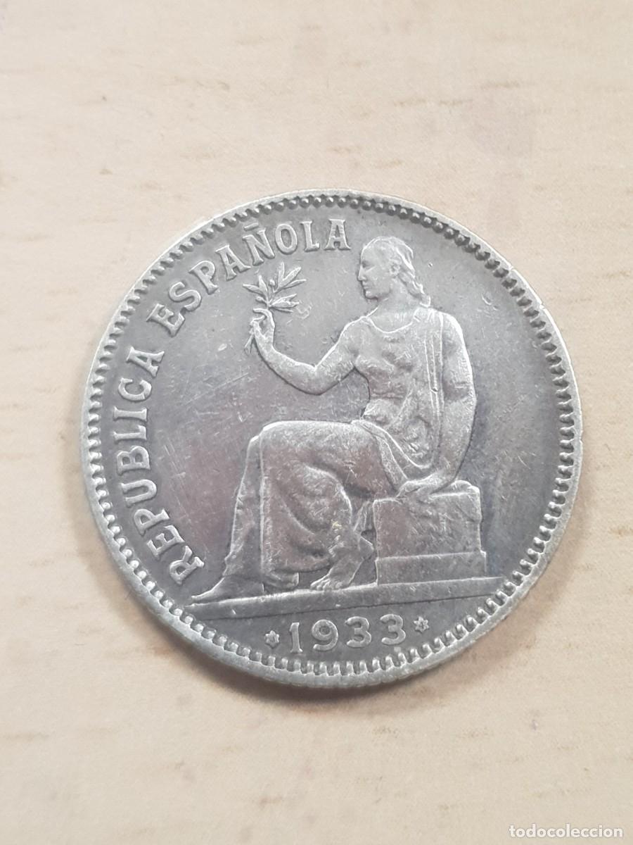 Monedas Rep&uacute;blica: Moneda plata. A&ntilde;o 1933 republica espa&ntilde;ola- una peseta-