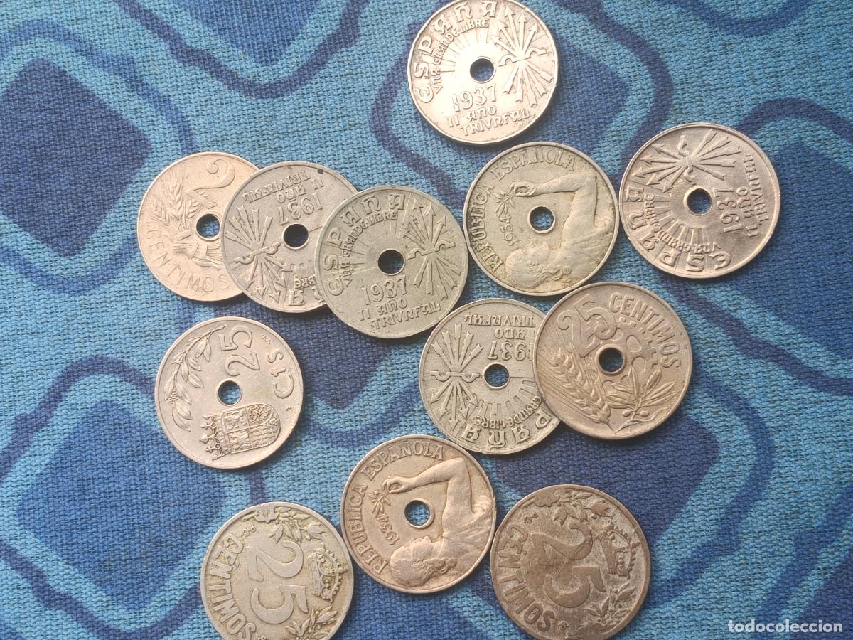 Monedas Rep&uacute;blica: 12 monedas de 25 c&eacute;ntimos. Alfonso XIII y II Rep&uacute;blica
