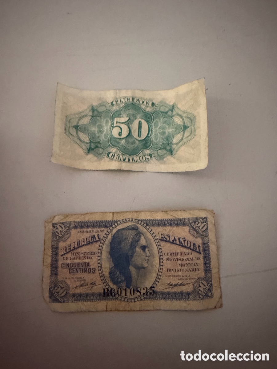 Monedas Rep&uacute;blica: 50 CENTIMOS DE 1937 SERIE B - Foto 2