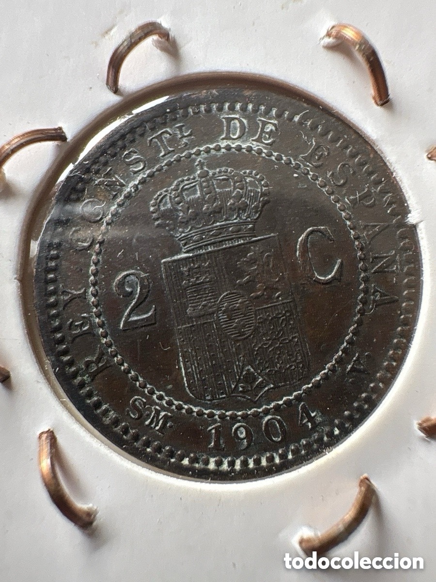 Monedas Rep&uacute;blica: Moneda 2 c&eacute;ntimos 1904 *4 Alfonso XIII (A3) - Foto 2