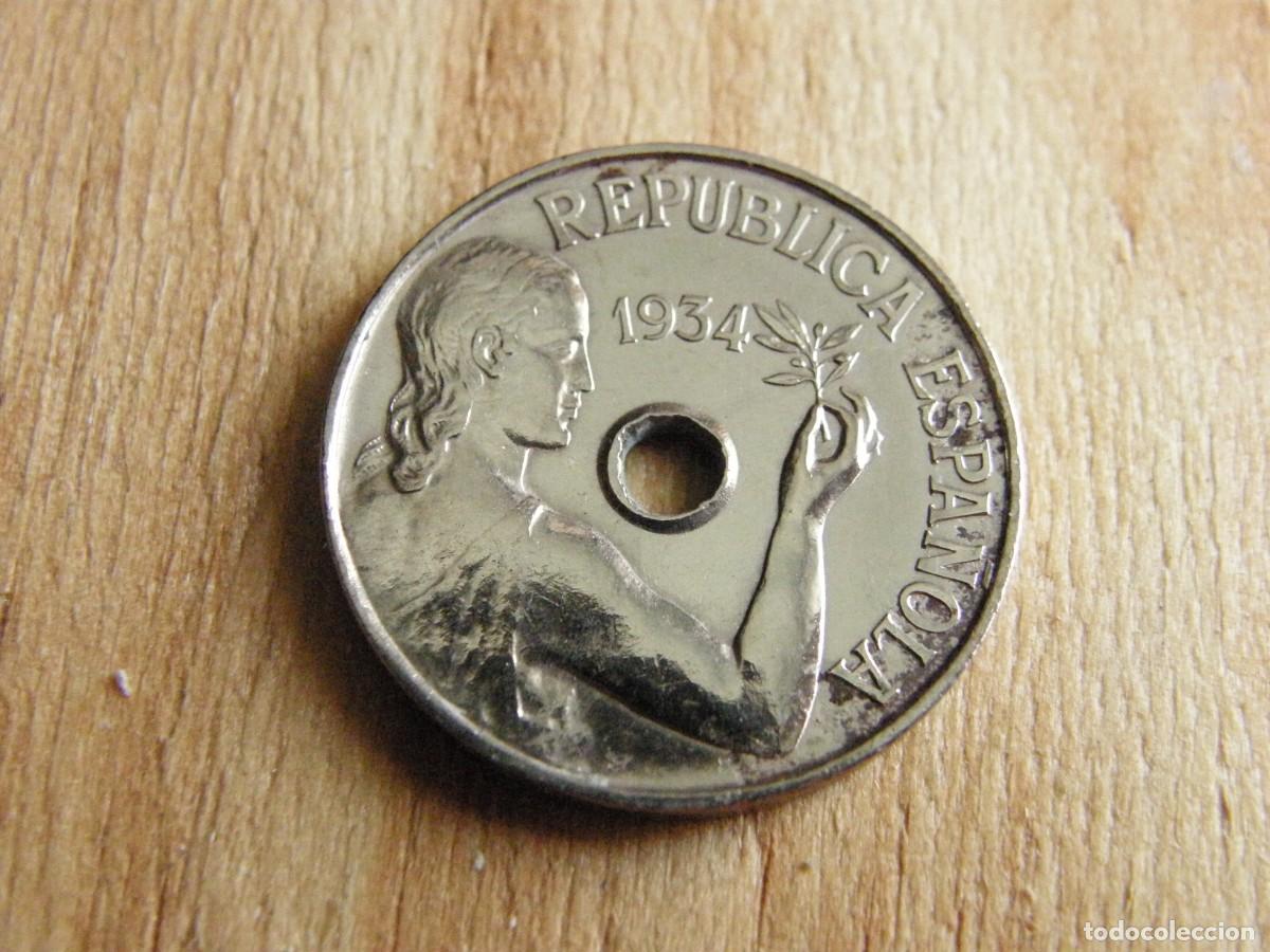 Monedas Rep&uacute;blica: Espa&ntilde;a: 25 C&eacute;ntimos 1934 - Rep&uacute;blica - Mujer con Olivo