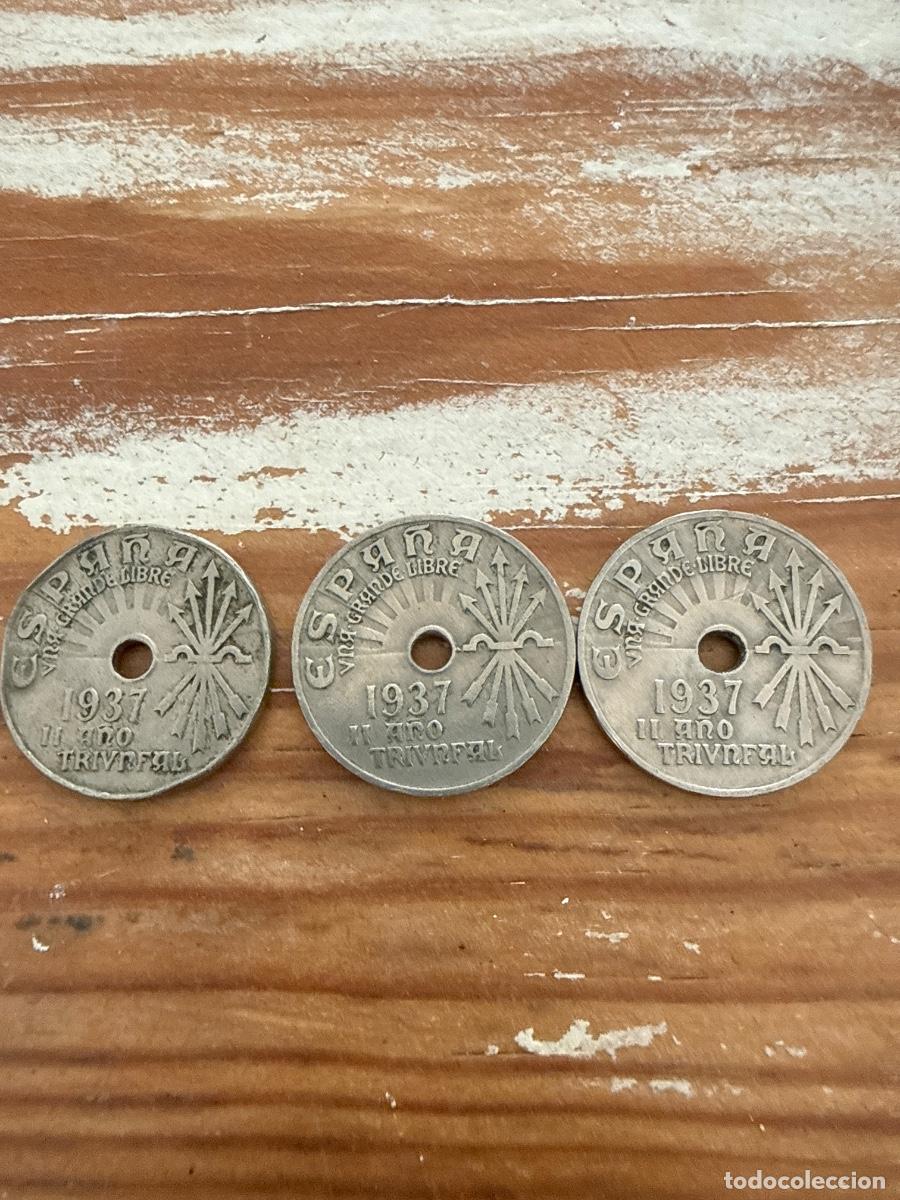 Monedas Rep&uacute;blica: 3 monedas de 25 pts de 1937