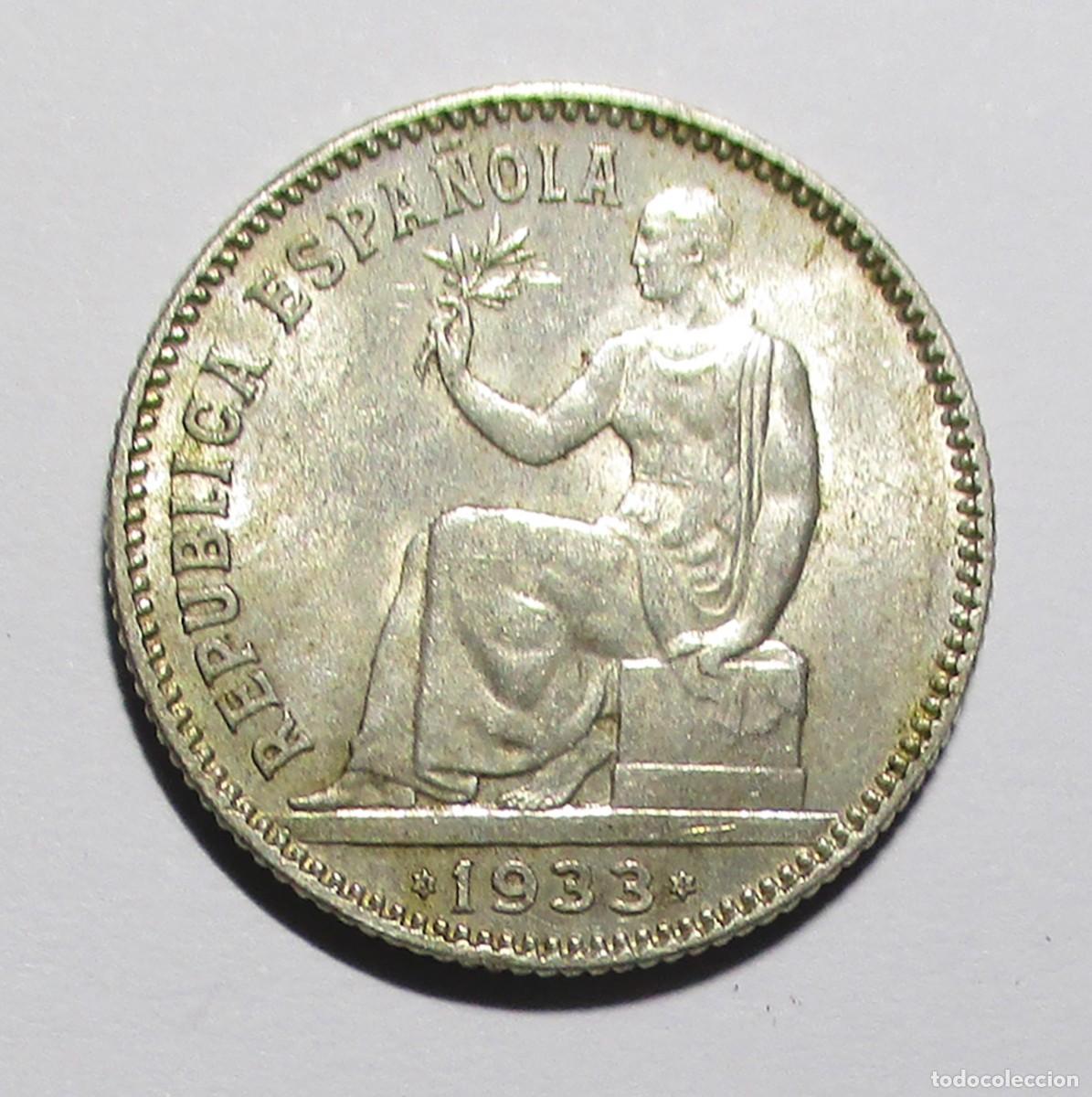 Monedas Rep&uacute;blica: SEGUNDA REPUBLICA ESPA&Ntilde;OLA 1 PESETA DE PLATA 1933* 3-4. PLATA. LOTE 5734