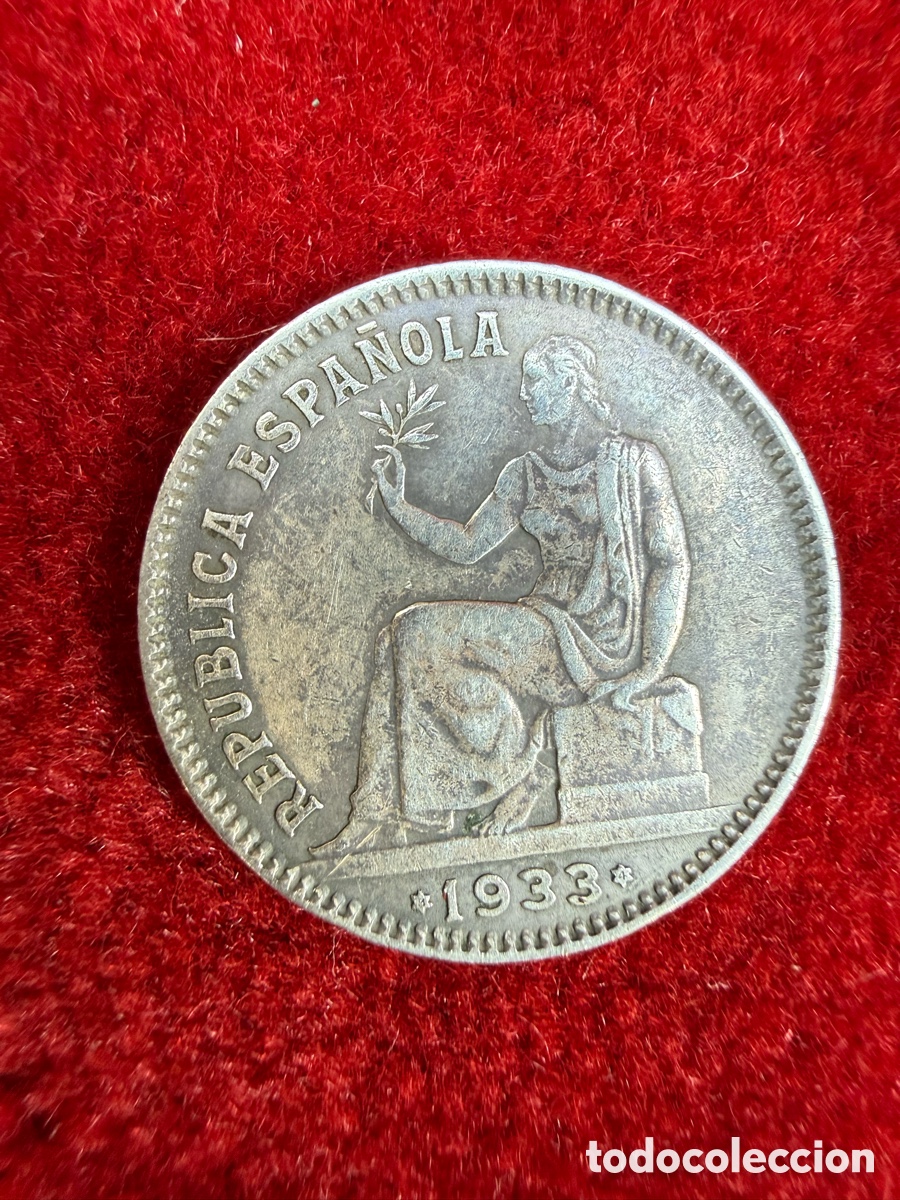 Moedas Rep&uacute;blica: Antigua moneda de plata,1 peseta 1933 Republica Espa&ntilde;ola!