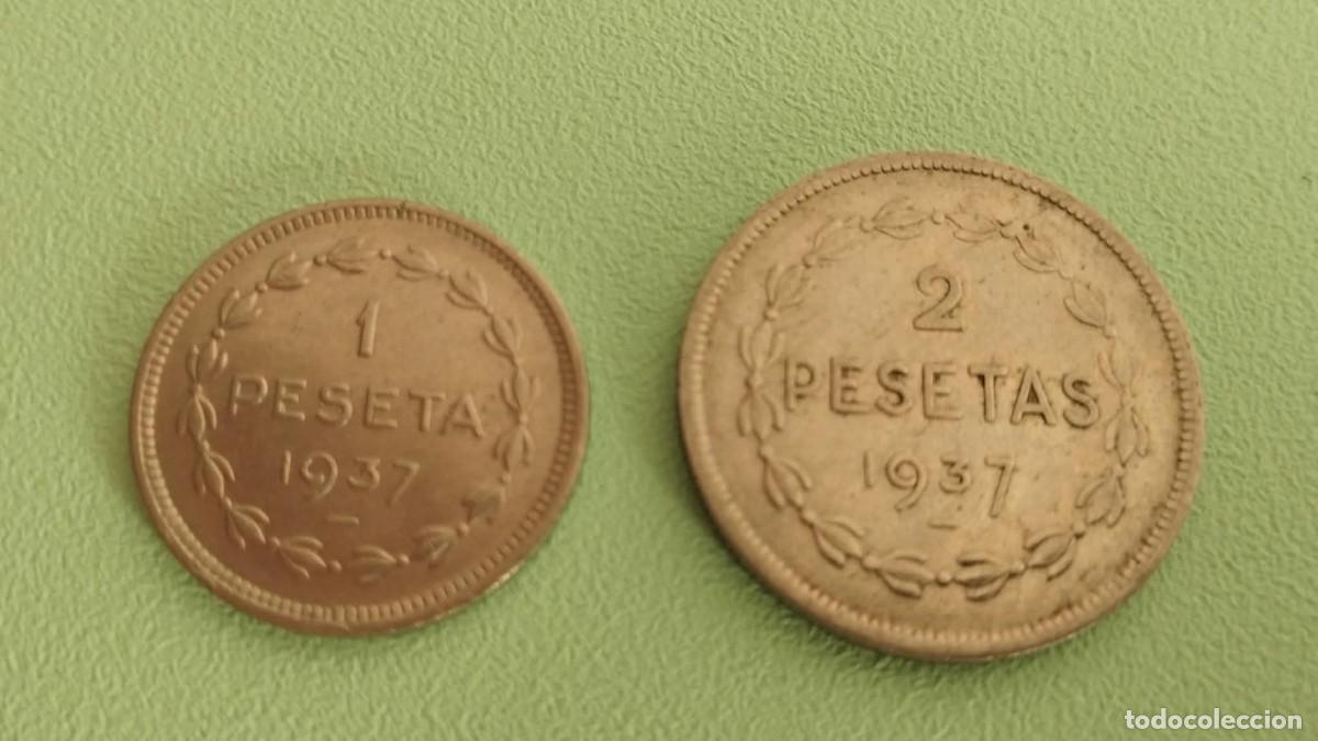 Monedas Rep&uacute;blica: Pareja de Monedas de 1 y 2 Pesetas 1937 - Gobierno de Euzkadi (Guerra Civil) - Acu&ntilde;aci&oacute;n Bruselas