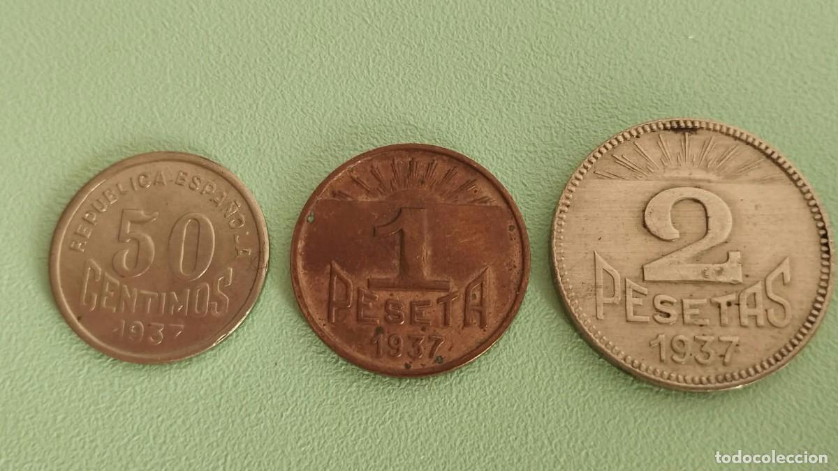 Monedas Rep&uacute;blica: Serie Completa 3 Monedas: 50 C&eacute;ntimos, 1 y 2 Pesetas 1937 - Consejo Asturias y Le&oacute;n - Guerra Civil