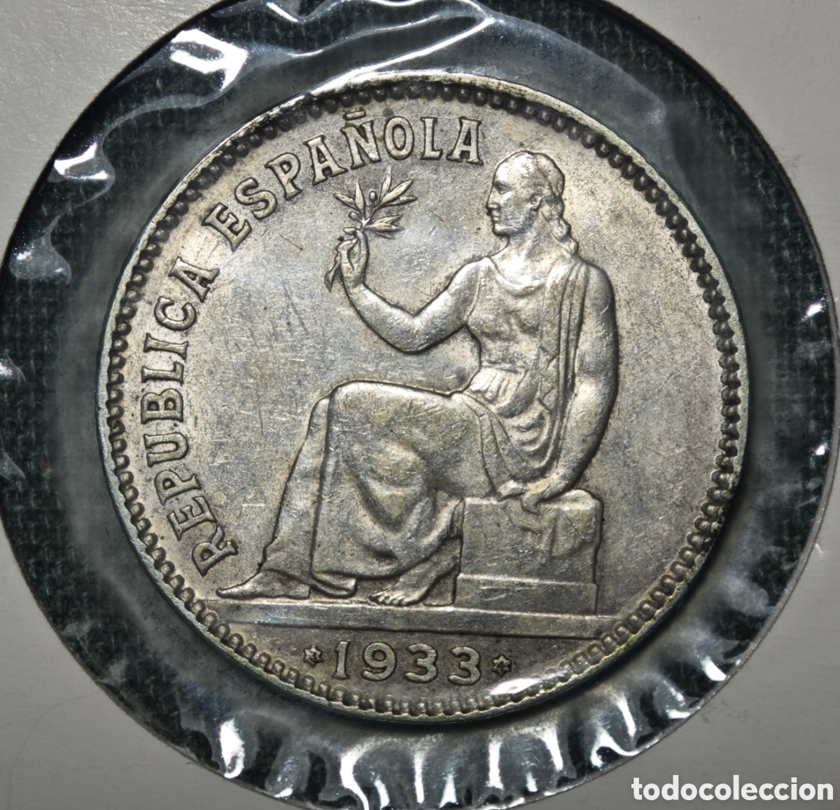 Monedas Rep&uacute;blica: 1 PESETA 1933 (*3-4) II REP&Uacute;BLICA MA, REVERSO GIRADO EBC+