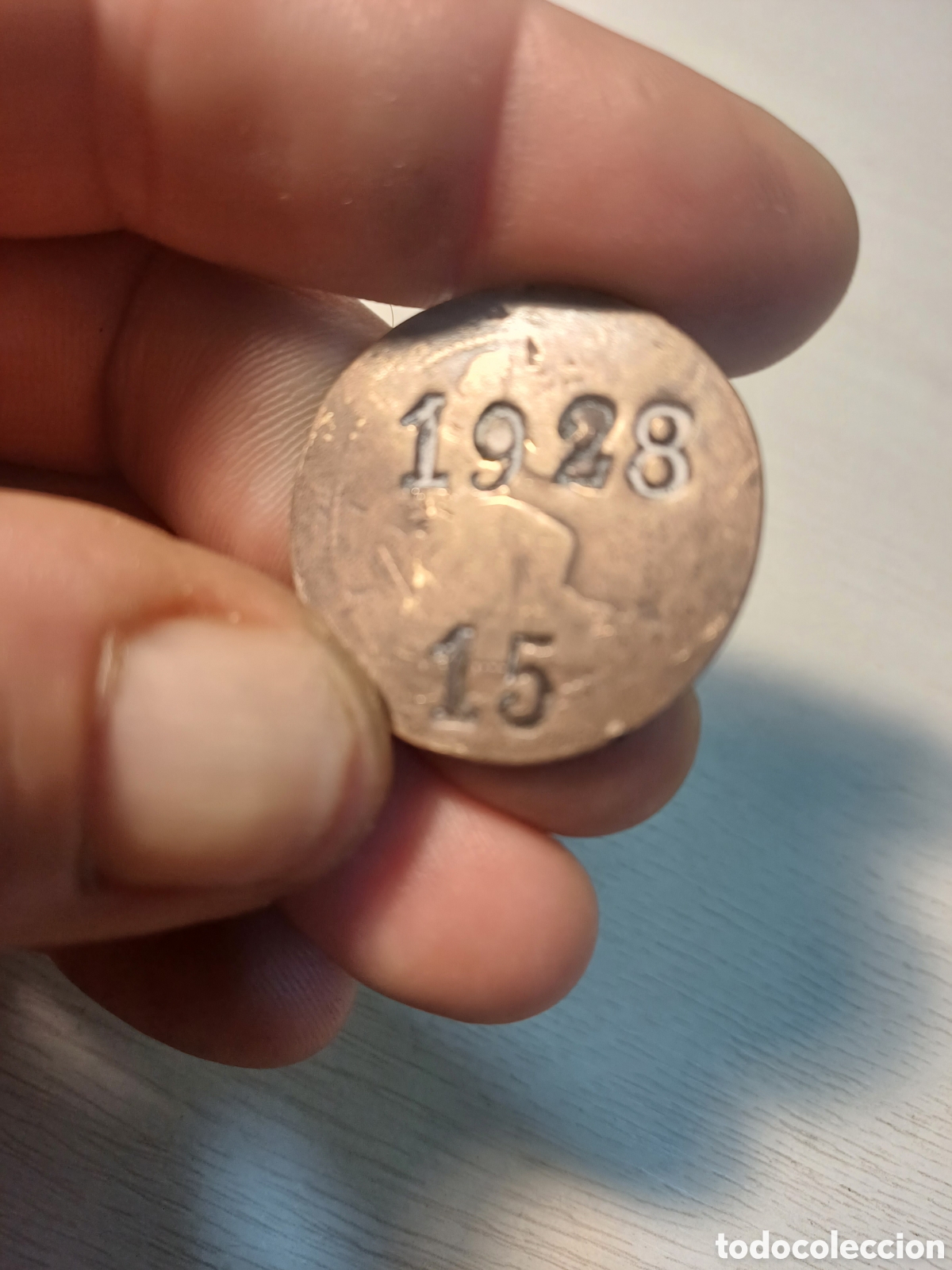 Monedas Rep&uacute;blica: MONEDA DE COBRE RESELLADA O CONTRAMARCA 1928, VALOR COMERCIAL O MILICIAS