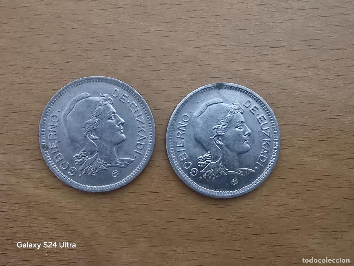 M&uuml;nzen der Zweiten Republik: LOTE DE 2 MONEDAS DE 1 PESETA DE 1937.....EUZKADI.....PRECIOSAS.....LM.S3015....LA DE LAS FOTOS