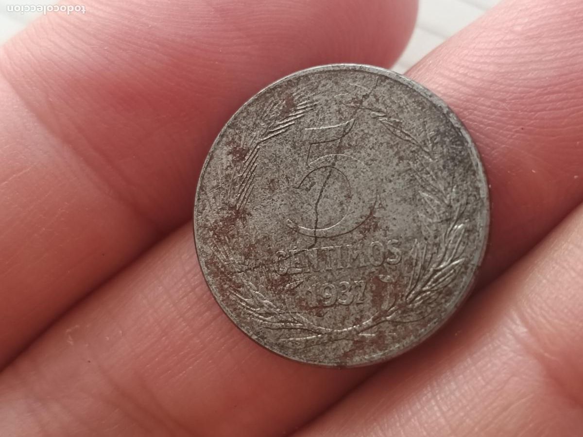 Monedas Rep&uacute;blica: 5 c&eacute;ntimos Guerra Civil 1937