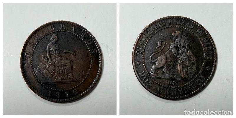 Monedas Rep&uacute;blica: MONEDA.GOBIERNO PROVISIONAL. 2 C&Eacute;NTIMOS. 1870. EBC. VER FOTOS