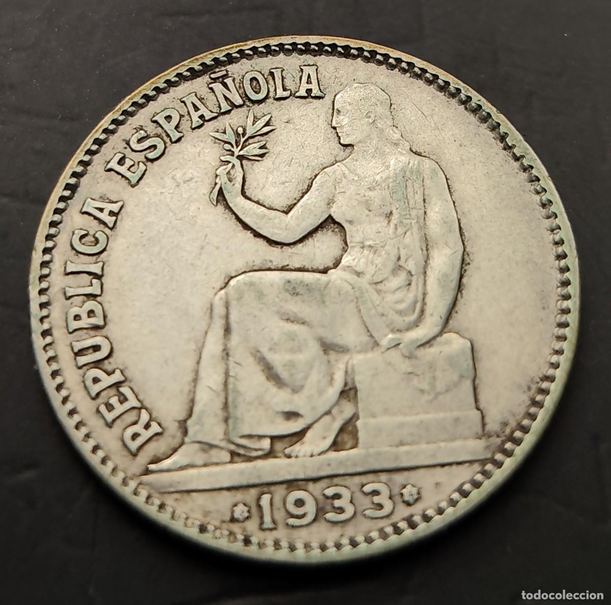 Monedas Rep&uacute;blica: ESPA&Ntilde;A A&Ntilde;O 1933 , 1 PTA PLATA II REPUBLICA PESO 4,95 gr