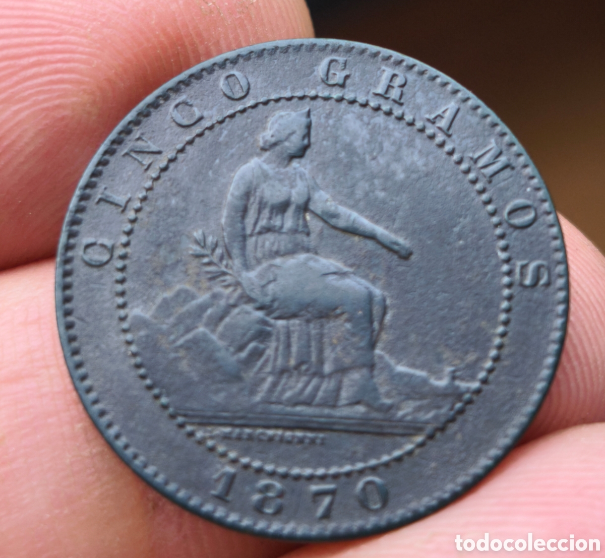 Monedas Rep&uacute;blica: Gobierno Provisional 1870 5 c&eacute;ntimos - Foto 2