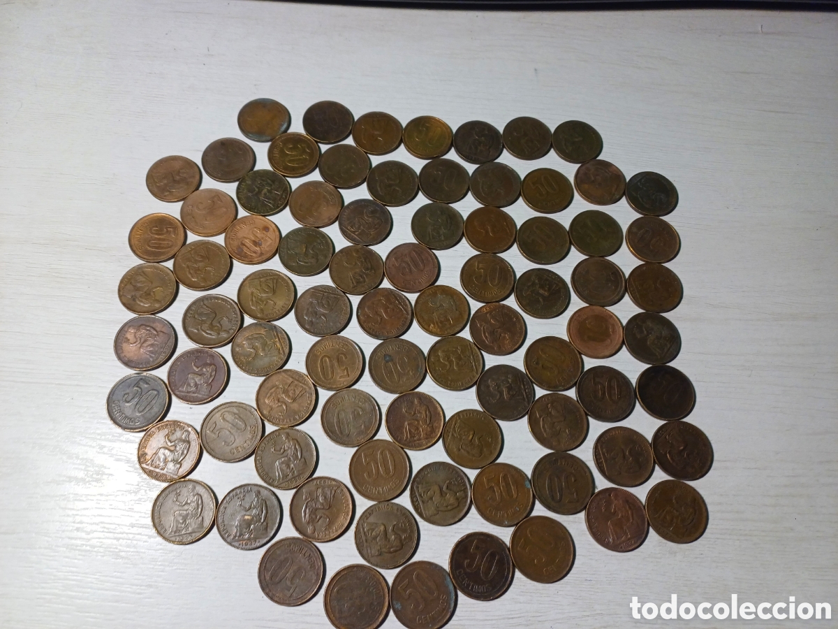 Monedas Rep&uacute;blica: LOTE M&Aacute;S DE 80 MONEDAS 50 CENTIMOS REP&Uacute;BLICA ESPA&Ntilde;OLA 1937