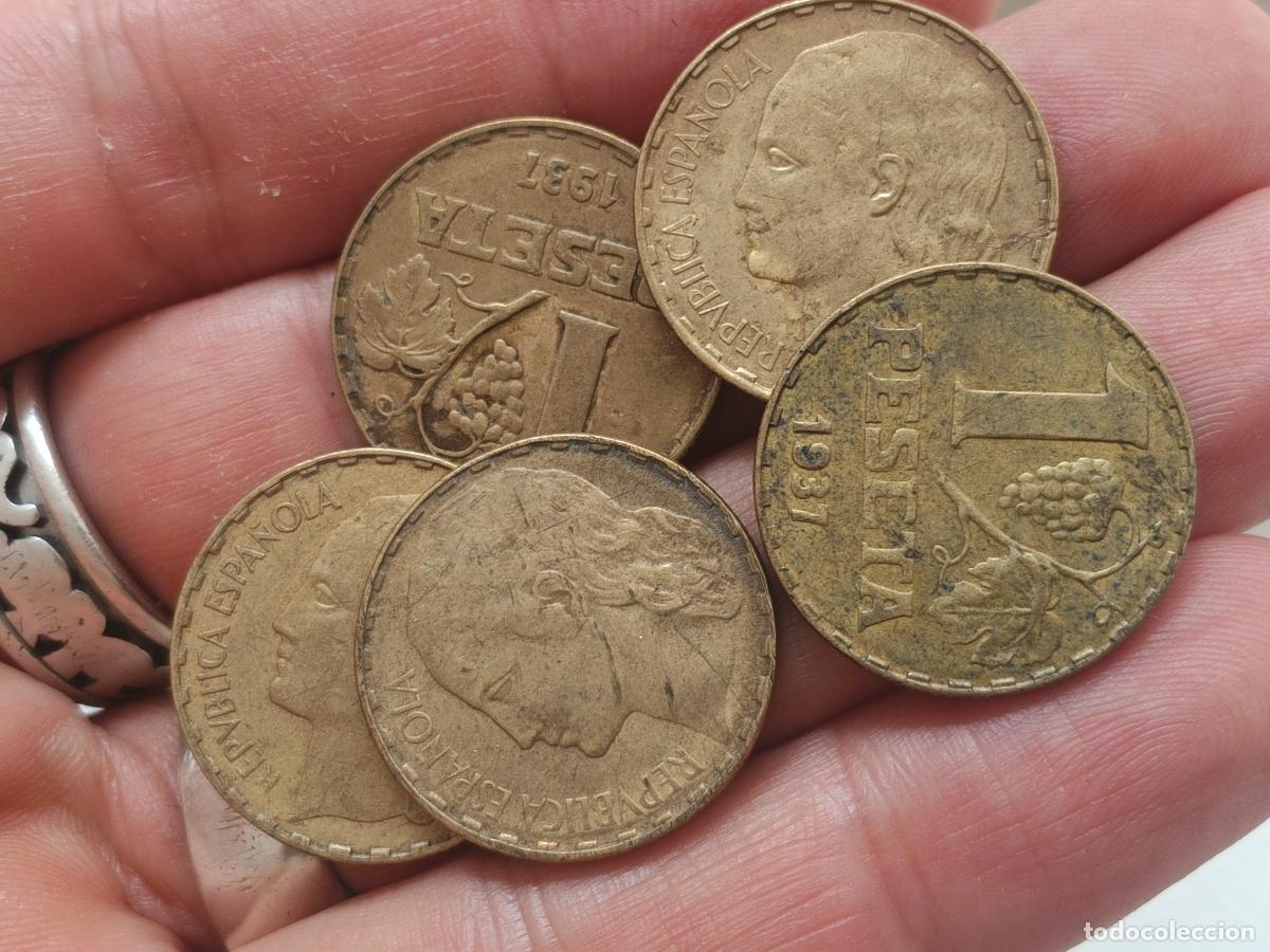 Monnaies R&eacute;publique: 5 monedas de una peseta rubia II Rep&uacute;blica